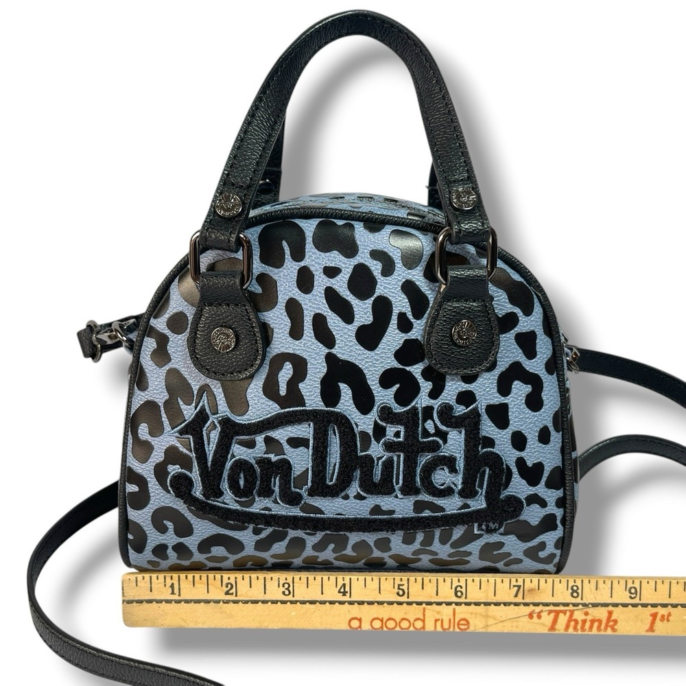 Von Dutch Blue Cheetah Blueberry Crush Mini Bowling Bag Y2K Style Vegan Crossbod - Picture 10 of 16